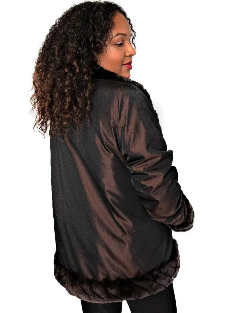 Brown Plucked Sheared Mink and Rex Reversible Jacket