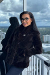 Brown Sheared Mink Reversible Jacket with Rexx Rabbit Trim