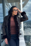 Brown Sheared Mink Reversible Jacket with Rexx Rabbit Trim