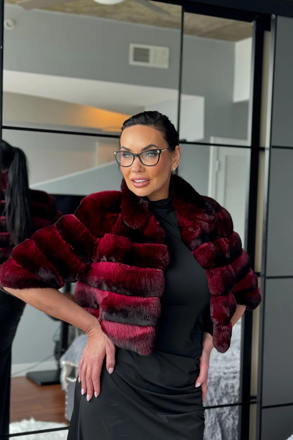 Burgundy Chinchilla Bolero Jacket