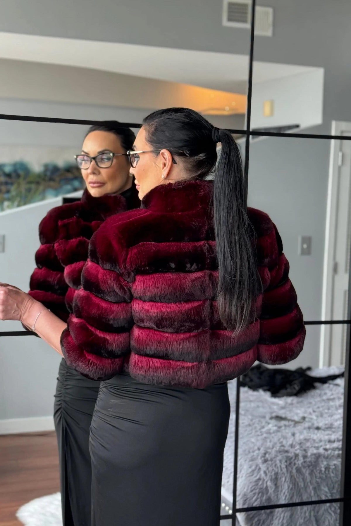 Burgundy Chinchilla Bolero Jacket