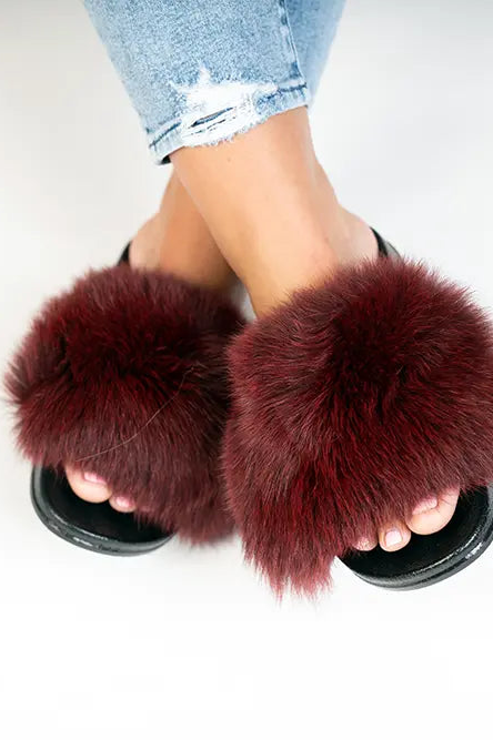 Burgundy Fox Slippers