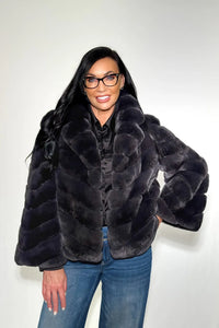 Charcoal Dyed Rex Rabbit Chevron Jacket