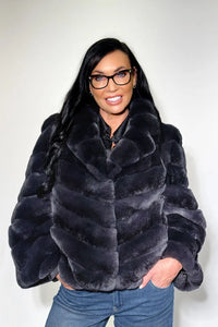 Charcoal Dyed Rex Rabbit Chevron Jacket