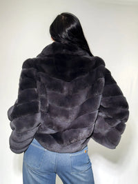 Charcoal Dyed Rex Rabbit Chevron Jacket