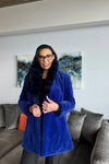Cobalt Blue Sheared Mink Stroller with Chinchilla Collar