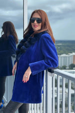 Cobalt Blue Sheared Mink Stroller with Chinchilla Collar