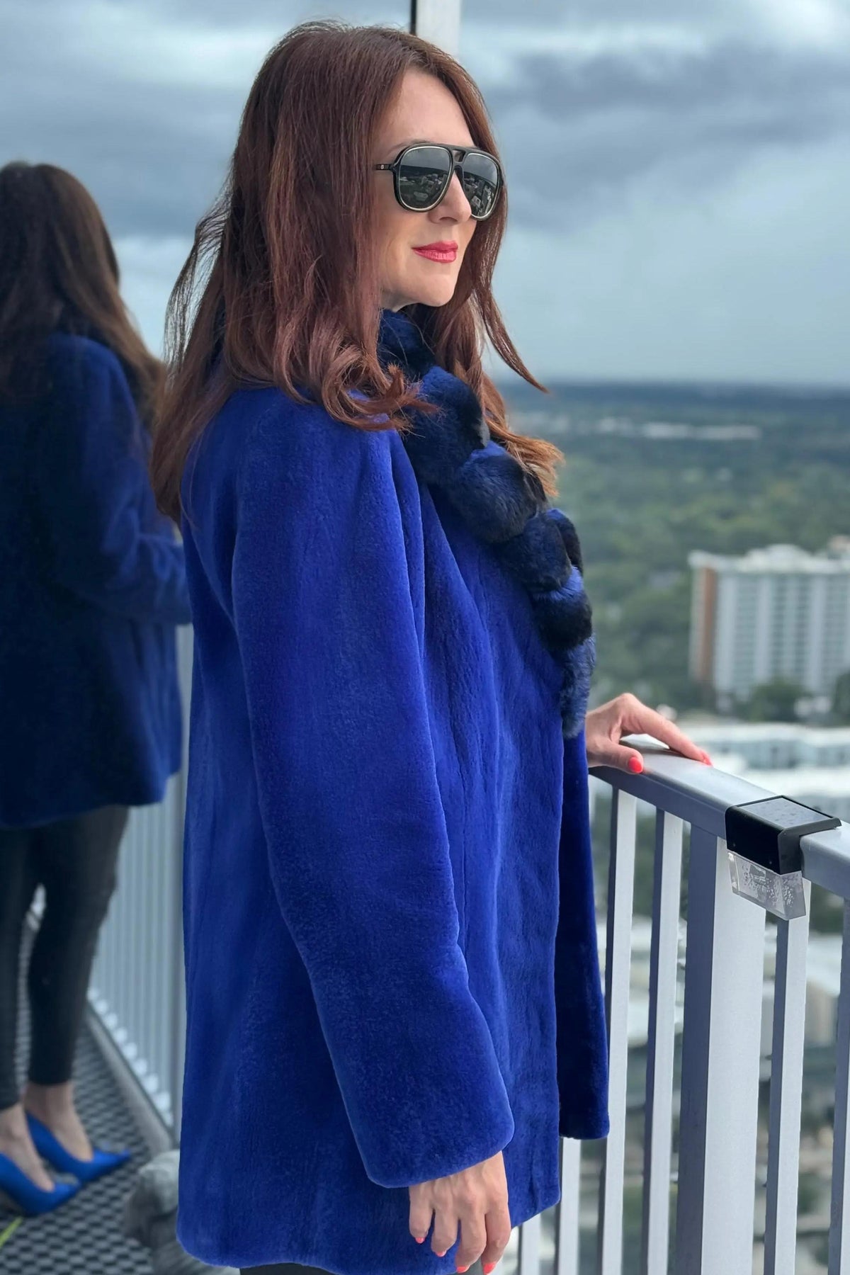 Cobalt Blue Sheared Mink Stroller with Chinchilla Collar