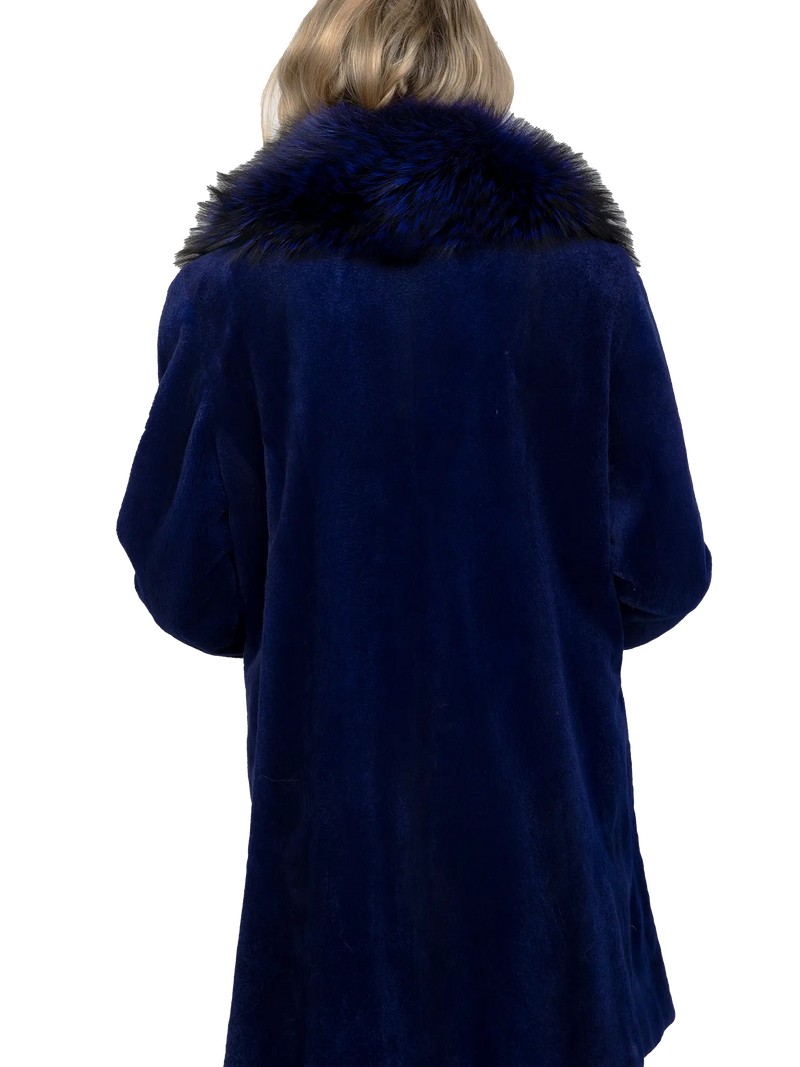 Blue Sheared Mink Stroller W/Blue Dyed Silver Fox Shawl Collar & Cuffs