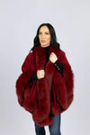 Dark Red 100% Cashmere Cape with Fox Trim