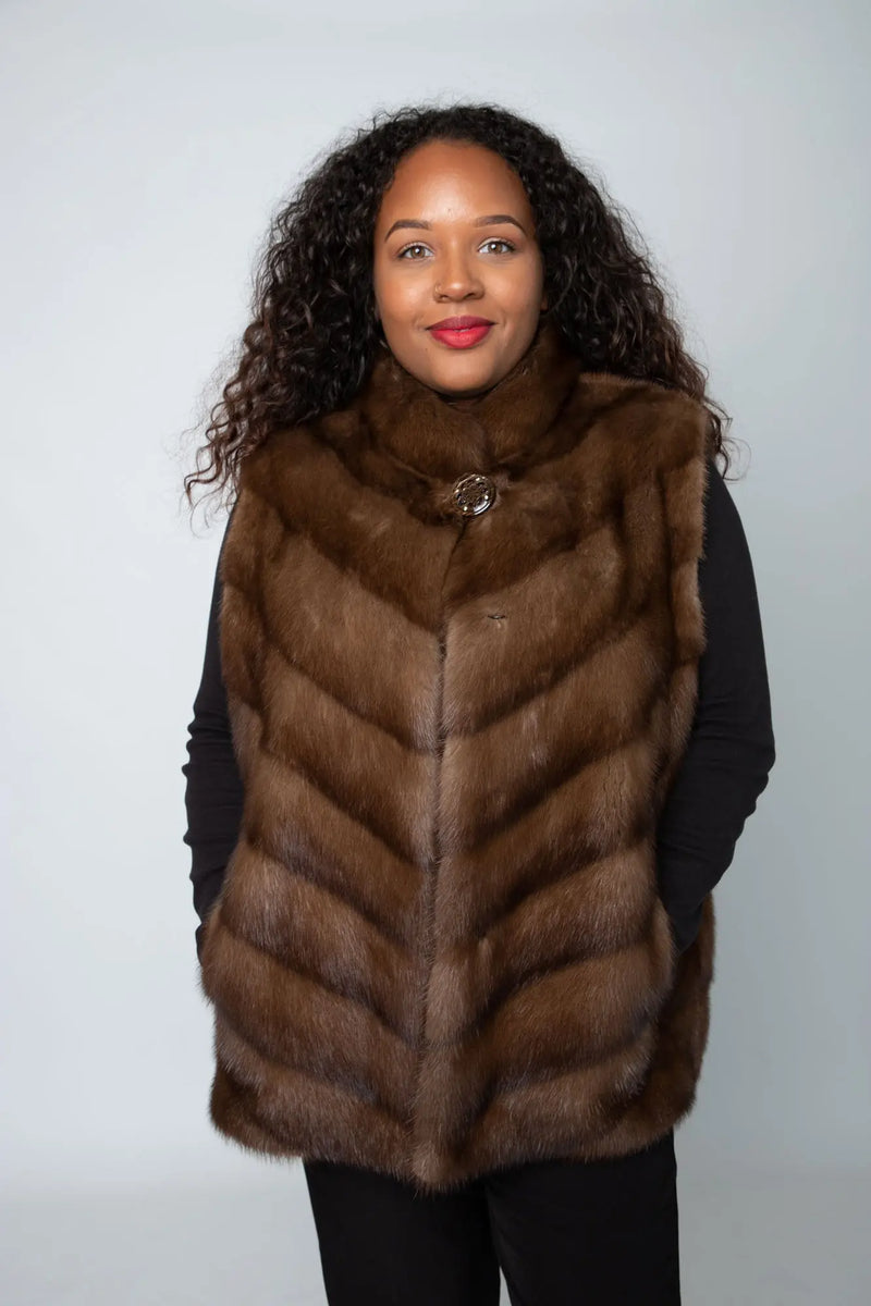 LaBelle Since 1919 Demi Buff Chevron Mink Vest