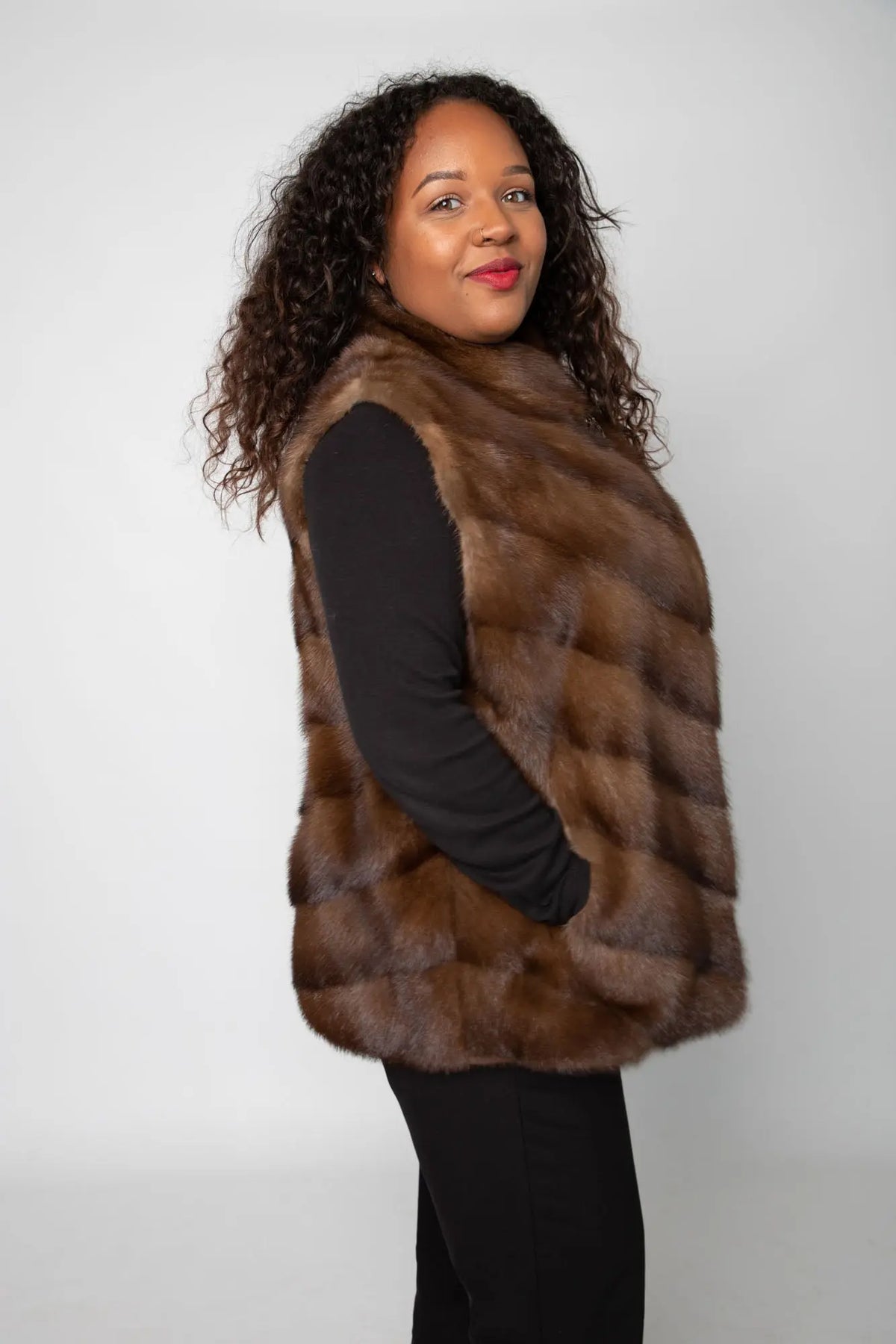 Demi Buff Chevron Mink Vest