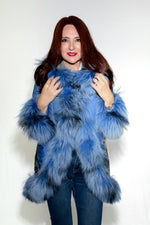 Denim Astrakhan Shearling Reversible Jacket with Fox Trim