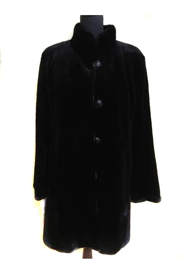 Dyed Black Sheared Mink Reversible with Long Hair Cuff and Collar