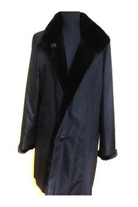 Dyed Black Sheared Mink Reversible with Long Hair Cuff and Collar