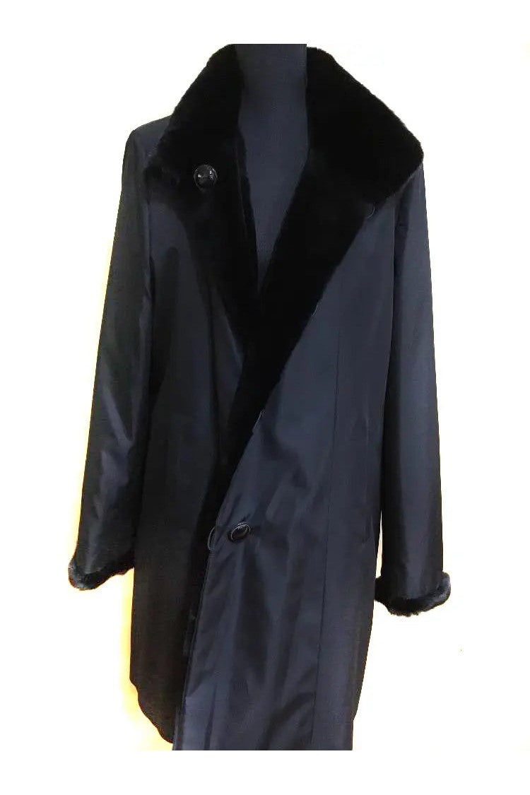 Dyed Black Sheared Mink Reversible with Long Hair Cuff and Collar