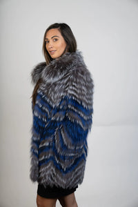 Dyed Feather Cut Blue and Silver Fox Stroller