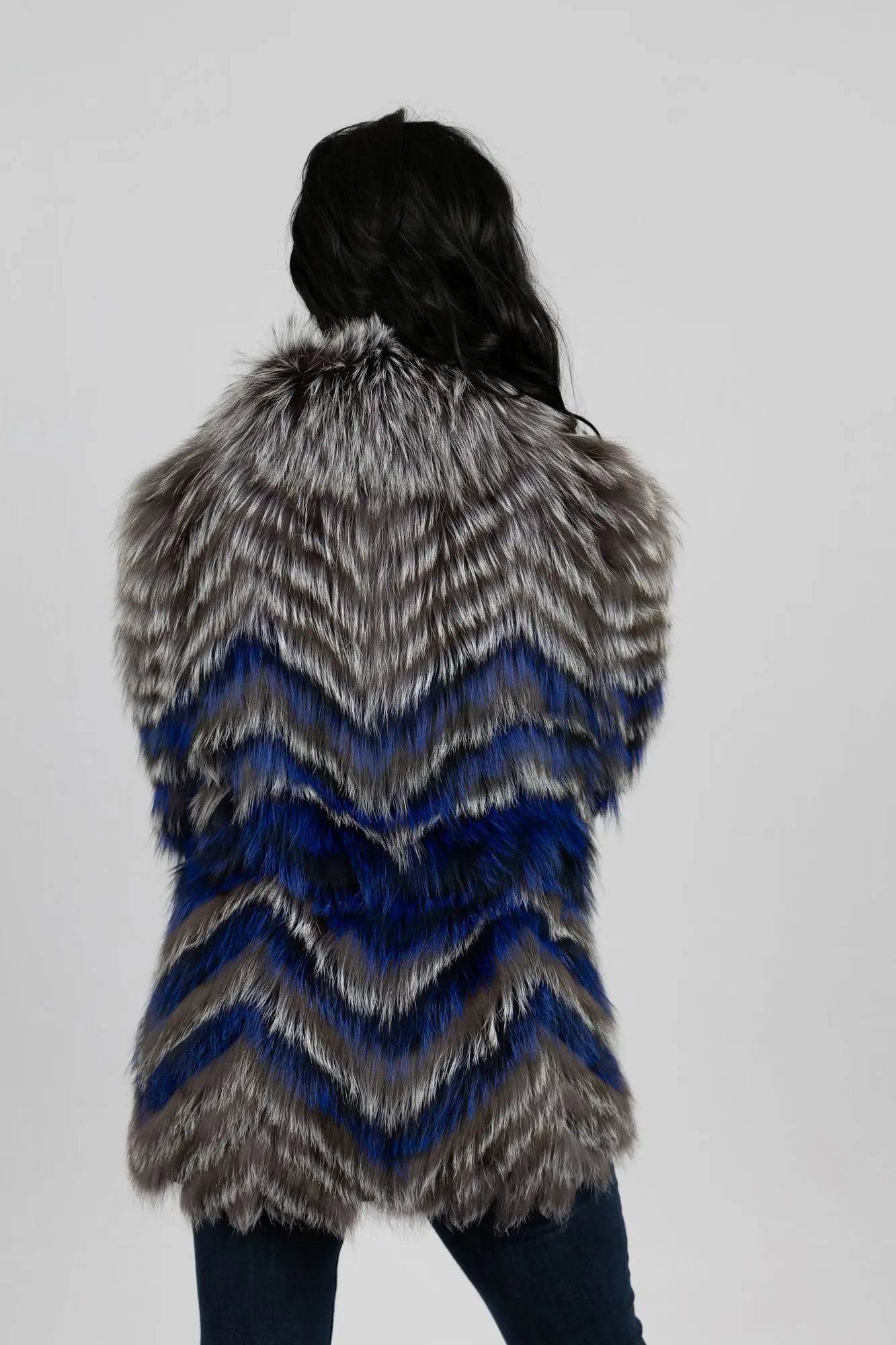 Dyed Feather Cut Blue and Silver Fox Stroller