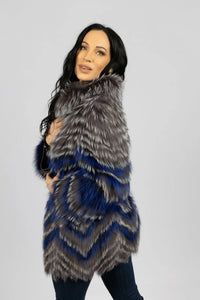 Dyed Feather Cut Blue and Silver Fox Stroller