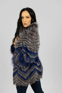 Dyed Feather Cut Blue and Silver Fox Stroller