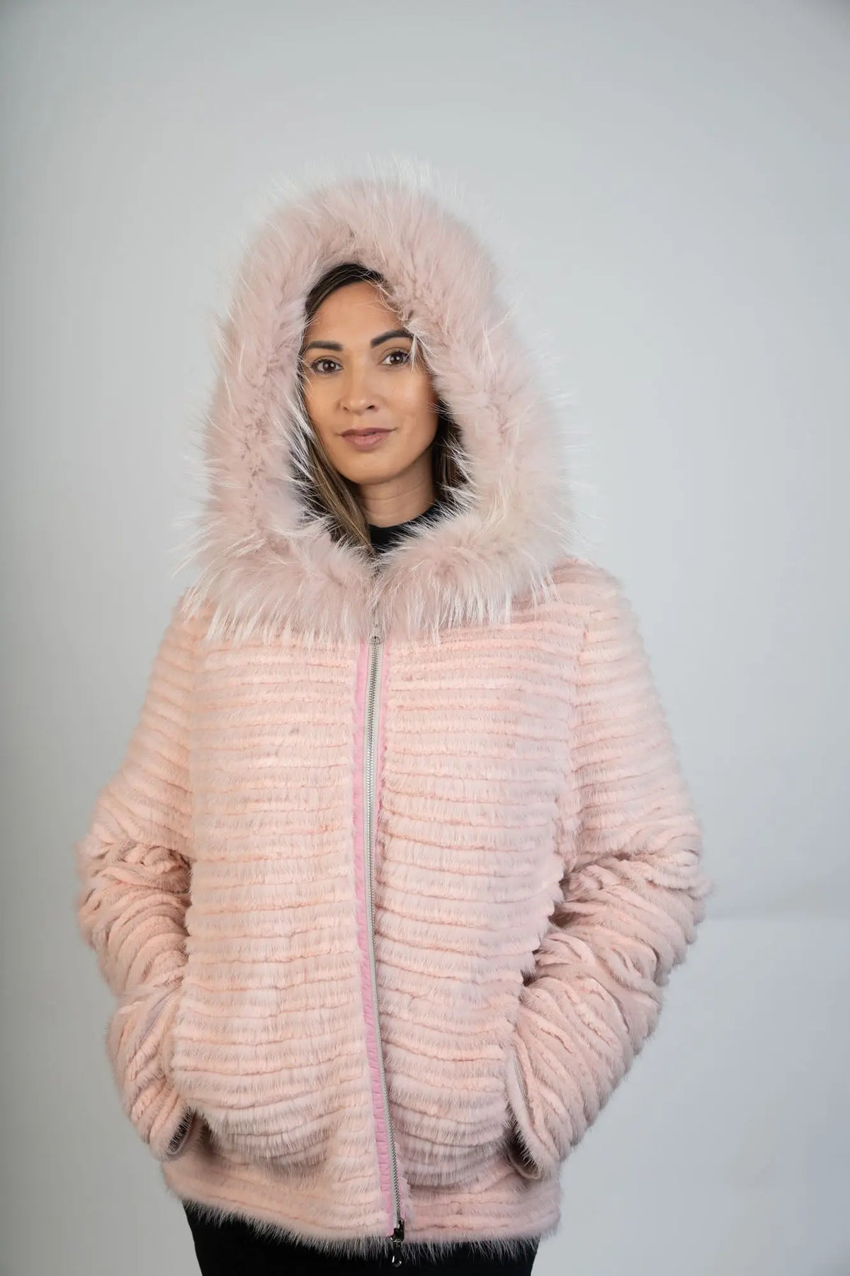 LaBelle Since 1919 Dyed Lt Pink Mink & Rex Feathered Jacket