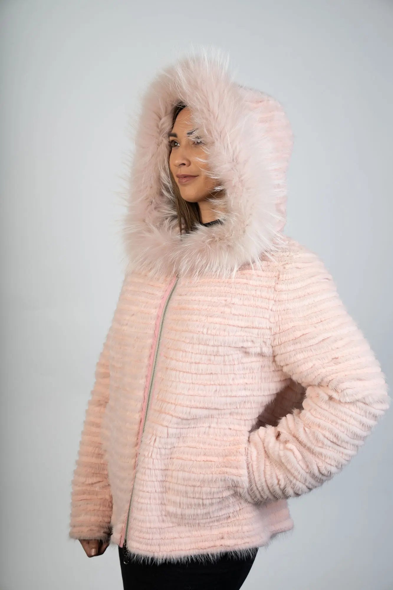 Dyed Lt Pink Mink & Rex Feathered Jacket