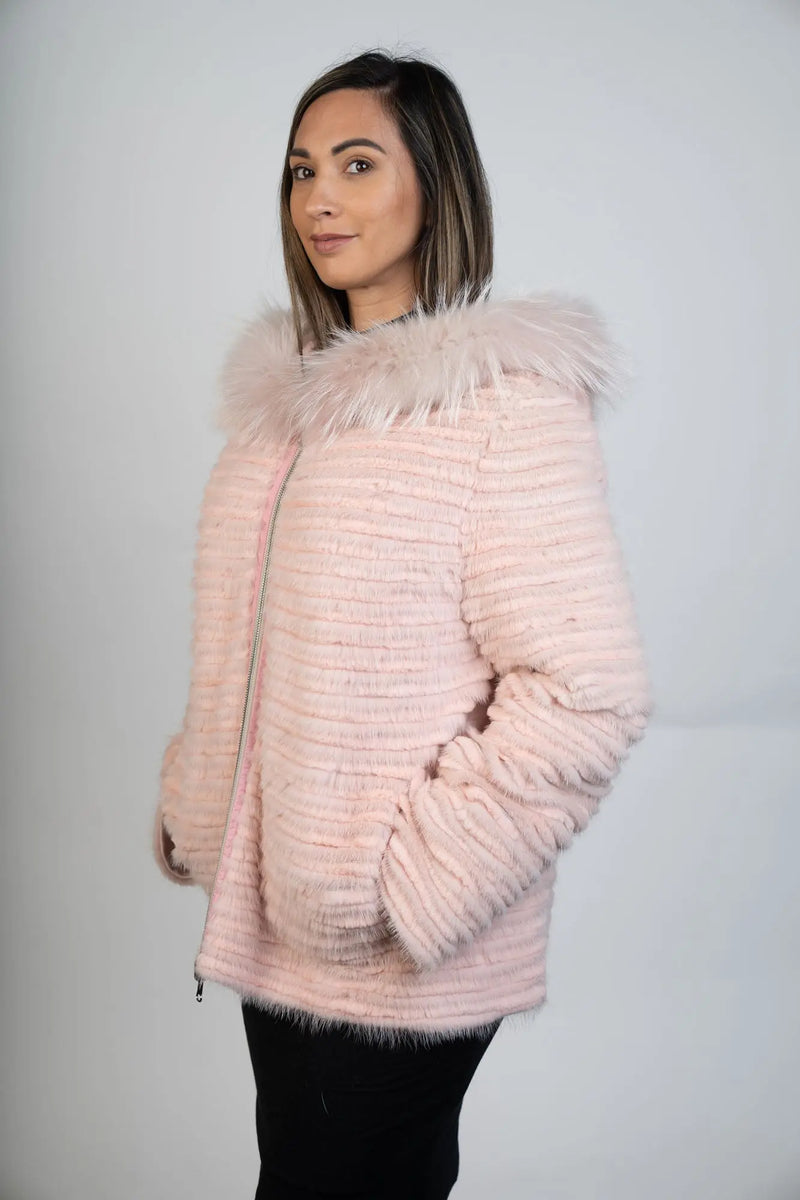 Dyed Lt Pink Mink & Rex Feathered Jacket