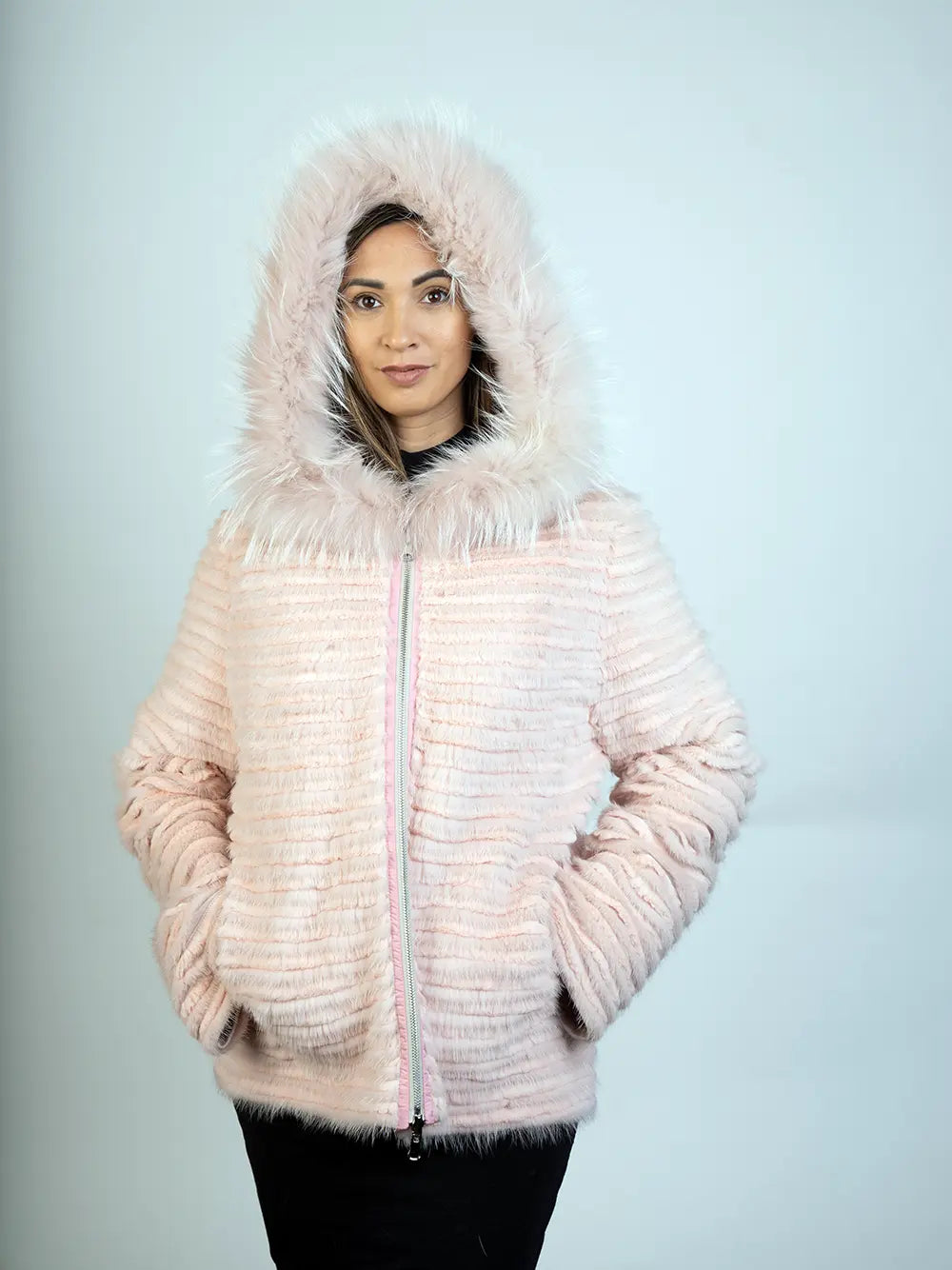 LaBelle Since 1919 Dyed Lt Pink Mink & Rex Feathered Jacket