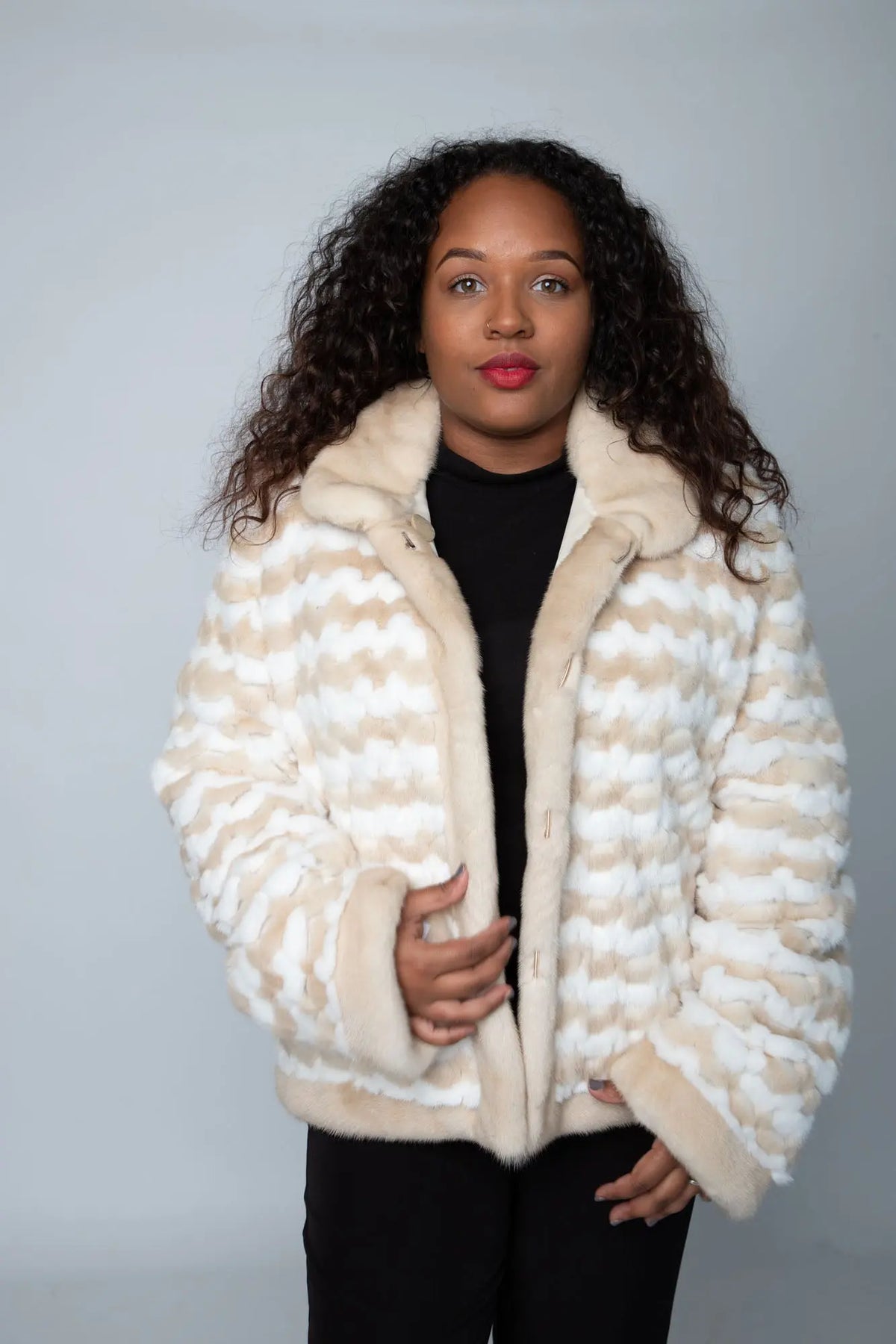 LaBelle Since 1919 Fawn White Checkered Reversible Mink Jacket