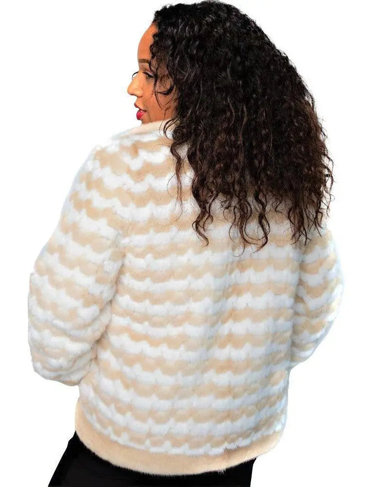Fawn White Checkered Reversible Mink Jacket