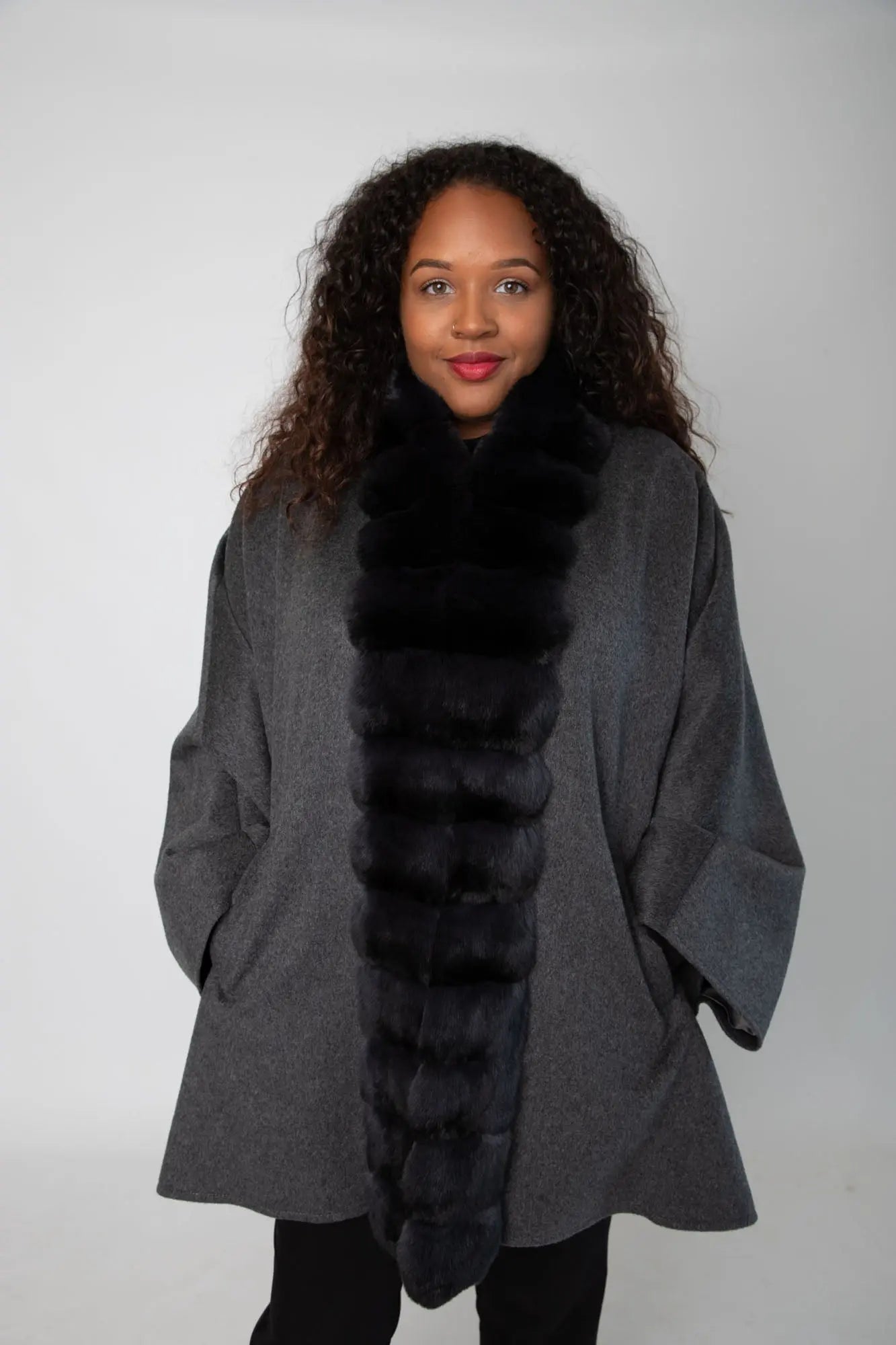 Grey Cashmere Cape with Grey Dyed Chinchilla Cape