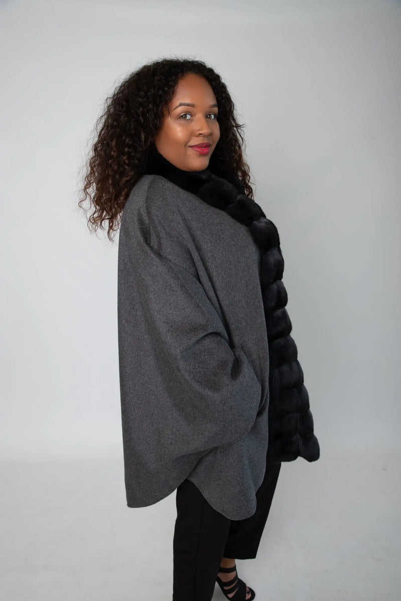 Grey Cashmere Cape with Grey Dyed Chinchilla Cape