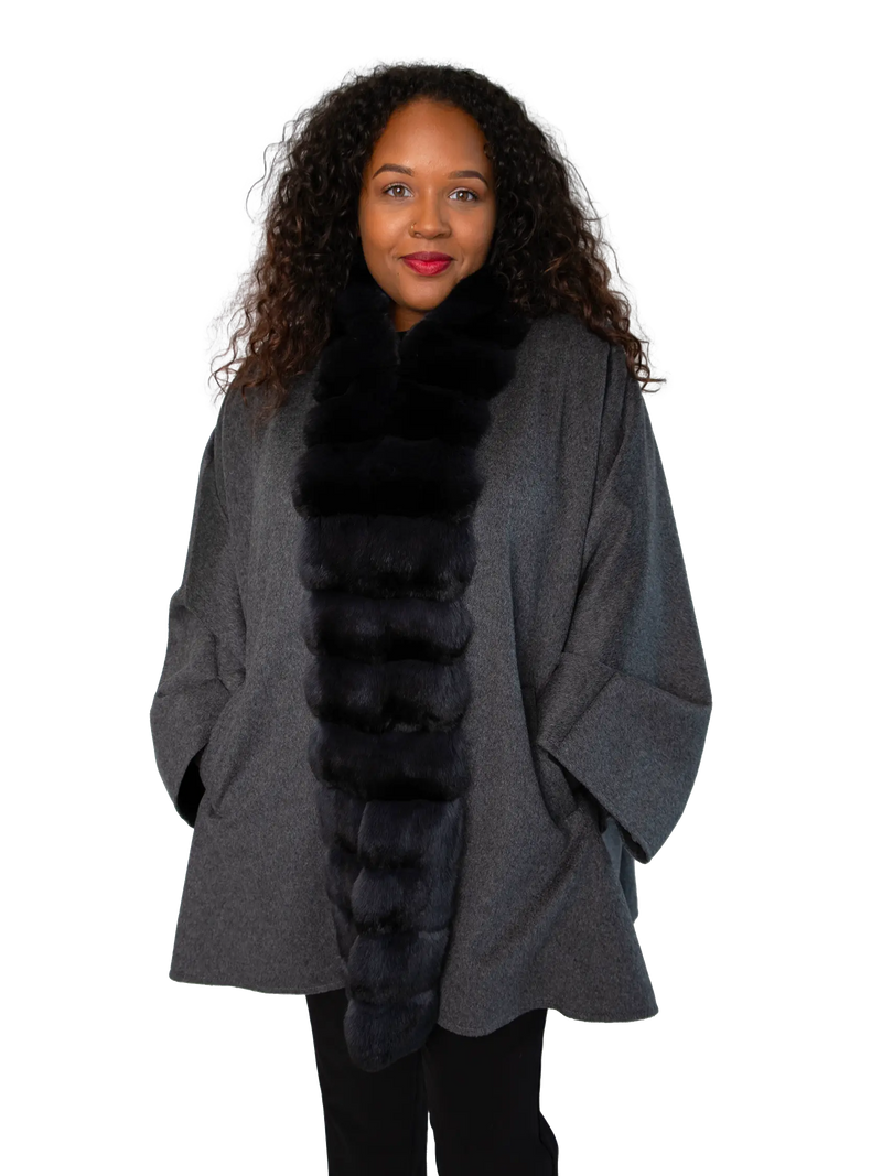 Grey Cashmere Cape with Grey Dyed Chinchilla Cape