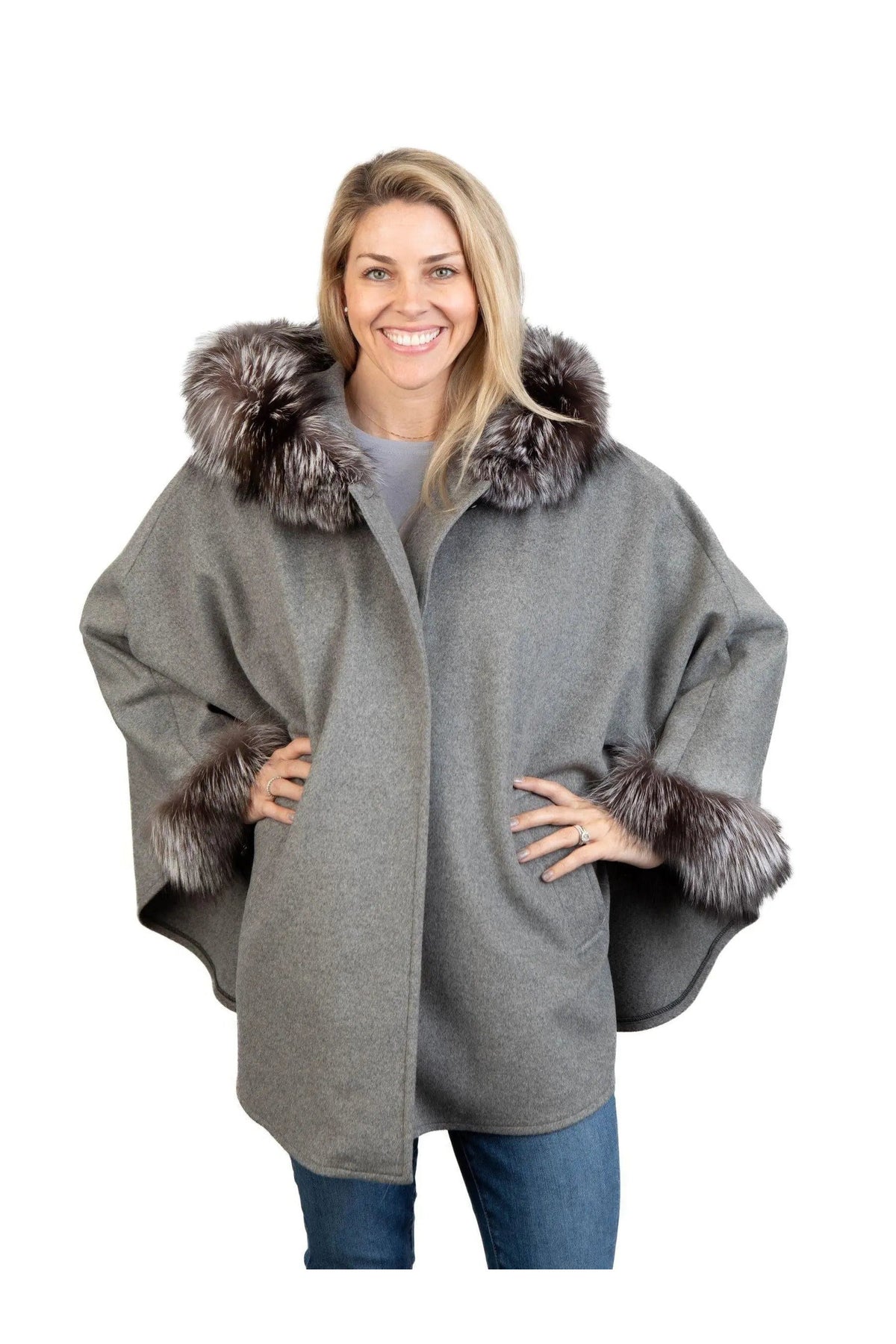 Grey Cashmere Cape with Silver Fox