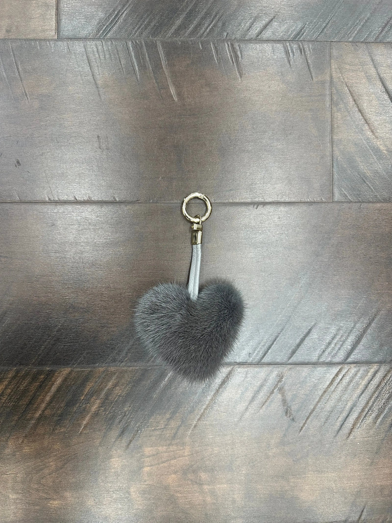 LaBelle Since 1919 Grey Mink Heart Keychain