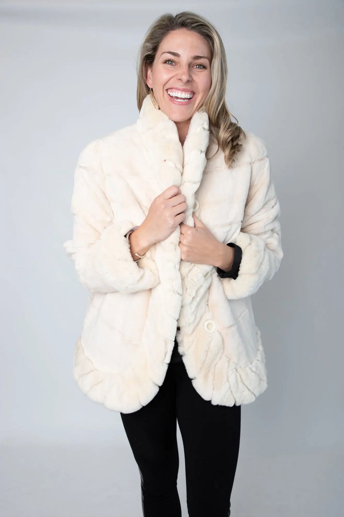 LaBelle Since 1919 Ivory Sheared Mink with Rexx Rabbit Trim Reversible Jacket