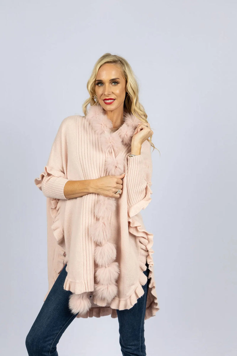 Knit Wrap with Fox Pieces & Ruffles on Sleeves