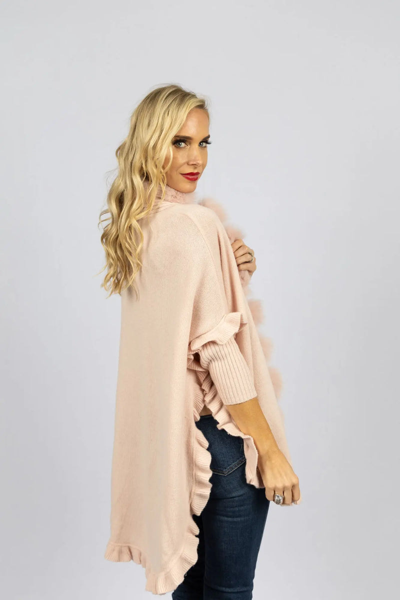 Knit Wrap with Fox Pieces & Ruffles on Sleeves