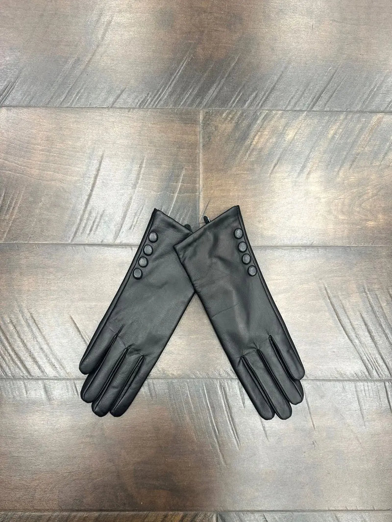 LaBelle Since 1919 Leather Gloves with Side Button Detail