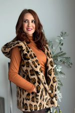Leopard Print Dyed Section Mink Reversible Vest with Hood