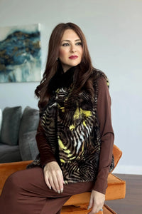 Mahogany and Neon Animal Print Section Mink Vest