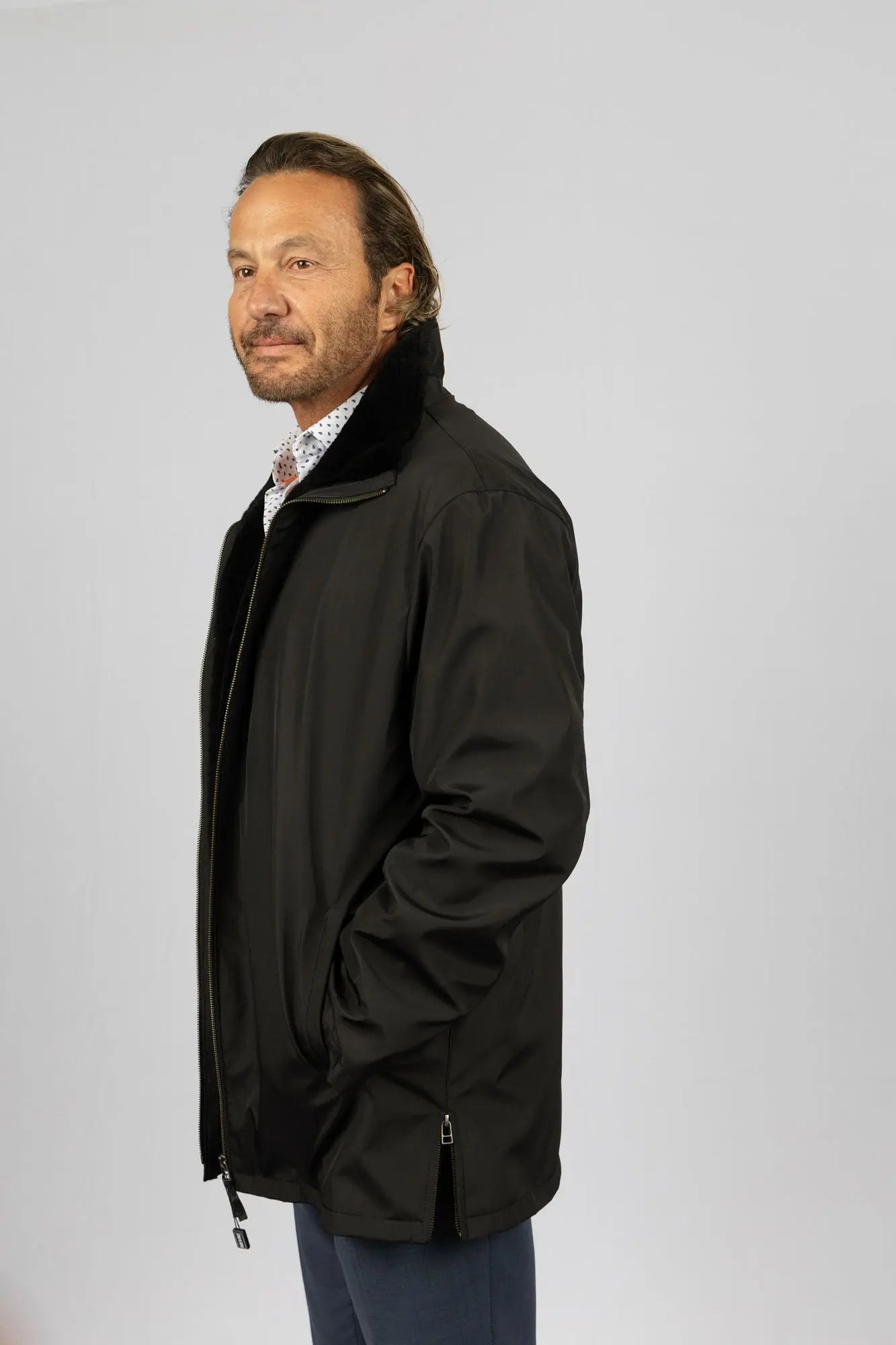 Men's Black Raincoat and Shearling Jacket