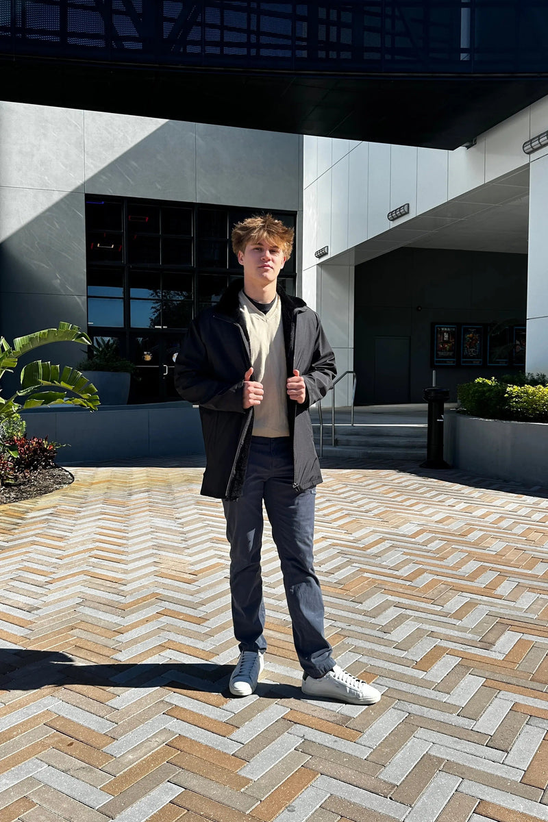 Men's Black Raincoat and Shearling Jacket