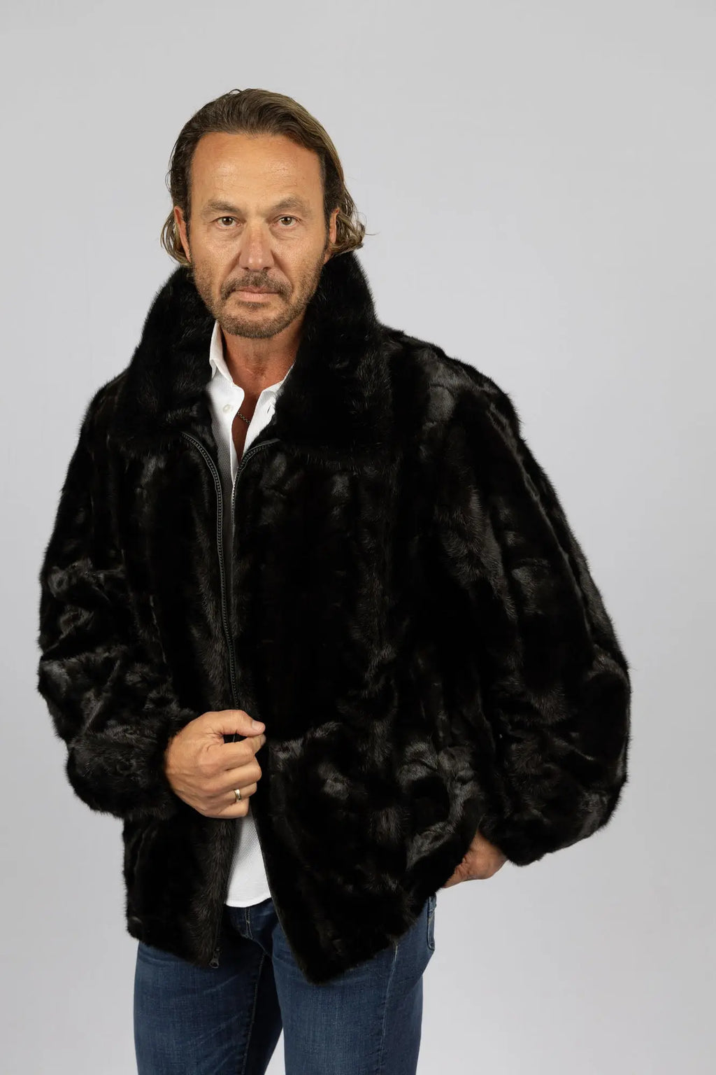 Men's Dyed Black Section Mink Bomber Jacket – LaBelle Since 1919
