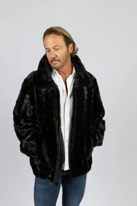 Men's Dyed Black Section Mink Bomber Jacket