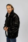 Men's Dyed Black Section Mink Bomber Jacket