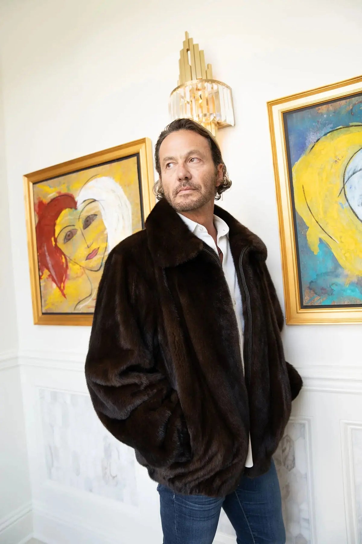 Men's Mahogany Full Skin Mink Bomber Jacket