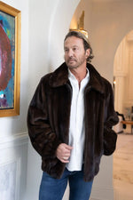 Men's Mahogany Full Skin Mink Bomber Jacket
