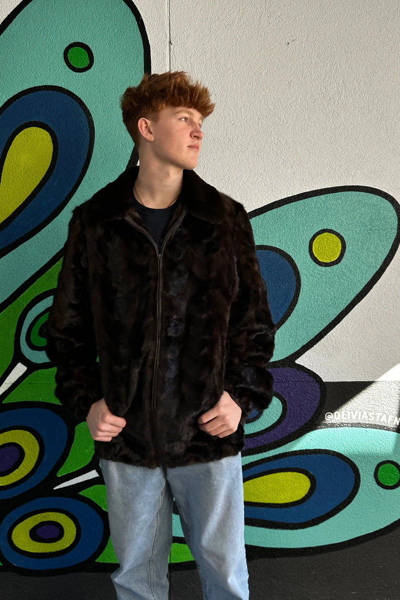 Men's Mahogany Section Mink Bomber Jacket