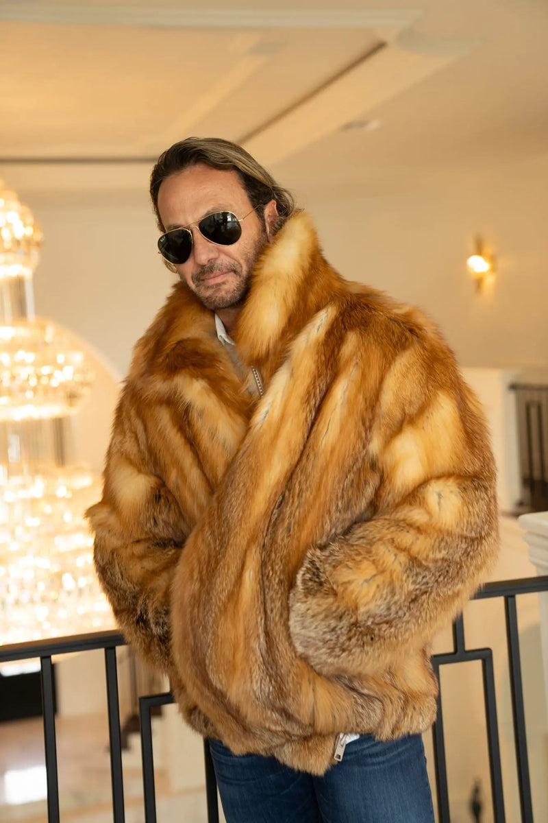 Bomber Jacket Red Mink Fur Coat Men's Red Fox Bomber Jacket